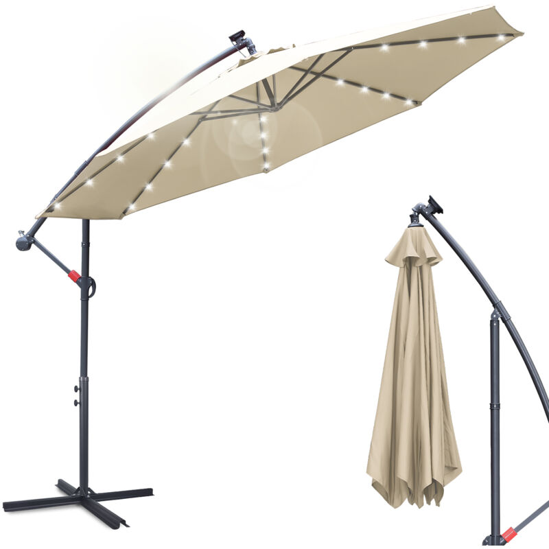 foto del prodotto swanew ombrellone deporte led solare protezione uv e resistente agli agenti atmosferici 350cm beige