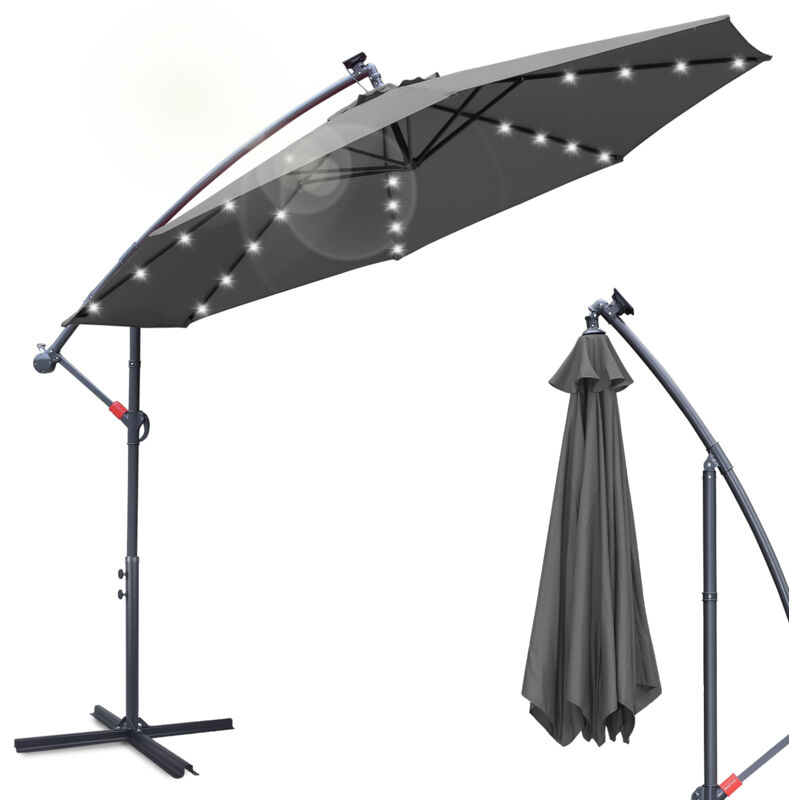foto del prodotto swanew ombrellone deporte led solare protezione uv e resistente agli agenti atmosferici 350cm grigio