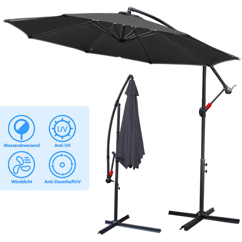 foto del prodotto swanew ombrellone in alluminio 350 cm con manovella protezione uv 30 ombrellone da balcone ombrellone da giardino regolabile in altezza grigio 