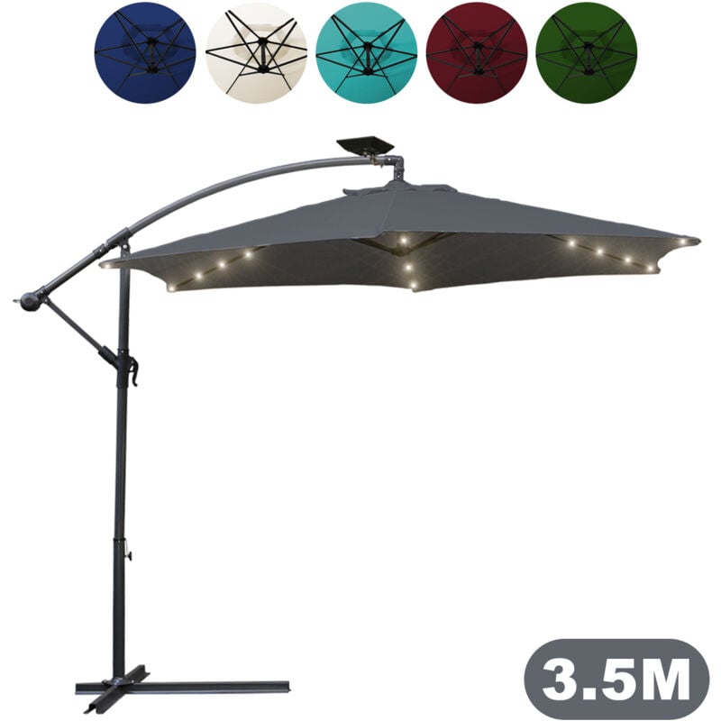 foto del prodotto swanew ombrellone in alluminio con led 350 cm con manovella protezione uv 30 ombrellone da balcone ombrellone da giardino regolabile in altezza