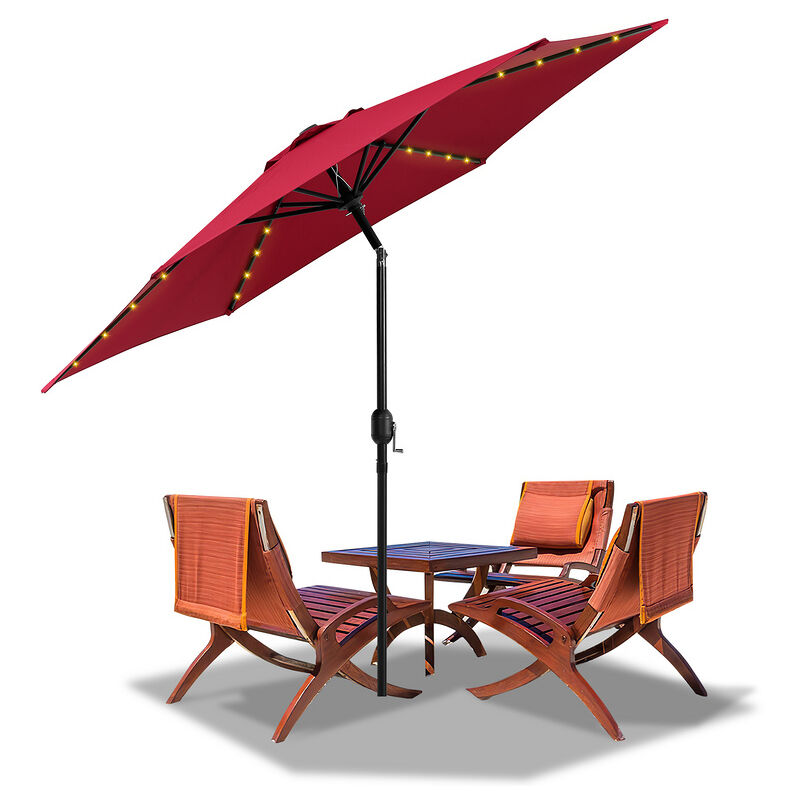 foto del prodotto swanew ombrellone rotondo da giardino, protezione uv fino a uv30 , inclinabile, con supporto e led, 270cm, rosso
