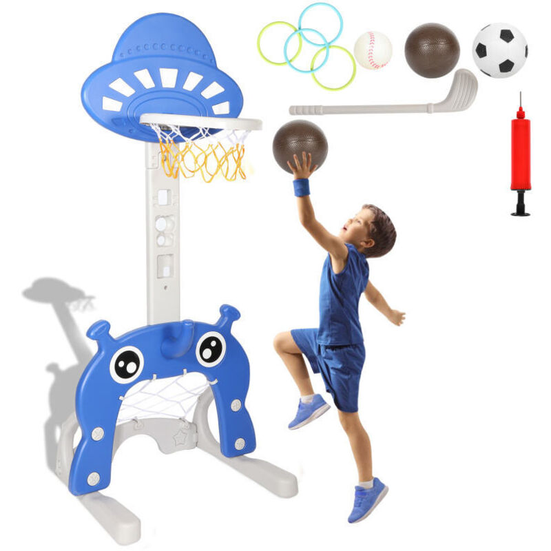 foto del prodotto swanew panier de basket enfant 4 en 1 pied de basket r glable en hauteur jeu de basketball avec but de football golf anneau de lancer