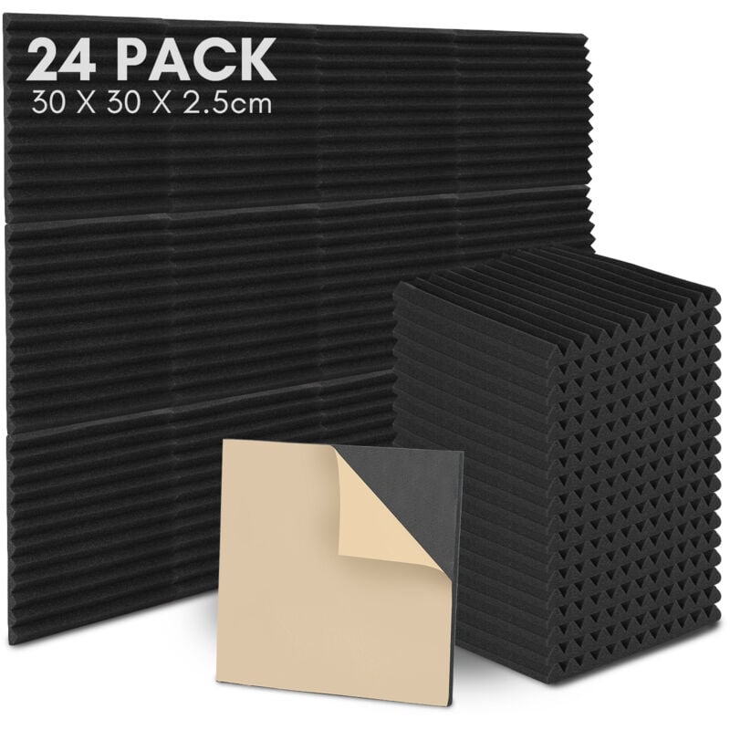 foto del prodotto swanew pannelli acustici in schiuma acustica, set di 24, 30x30x2. 5cm, pannelli fonoassorbenti a parete con scanalatura triangolare, pannelli