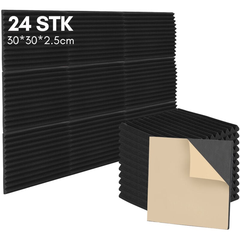 foto del prodotto swanew pannelli acustici in schiuma acustica, set di 24, 30x30x2. 5cm, pannelli fonoassorbenti a parete con scanalatura triangolare, pannelli
