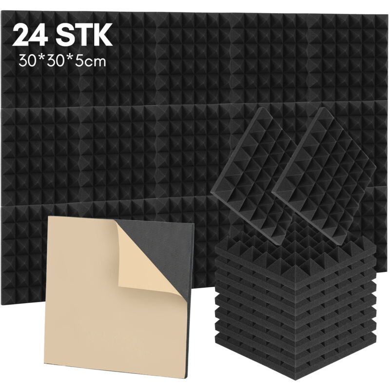 foto del prodotto swanew pannelli fonoassorbenti in schiuma acustica, set di 24, 30x30x5cm, pannelli fonoassorbenti a parete con scanalatura piramidale, pannelli