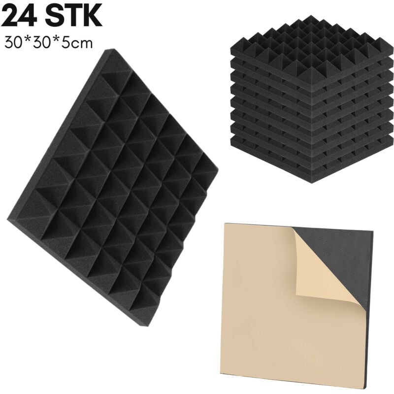 foto del prodotto swanew pannelli fonoassorbenti in schiuma acustica, set di 24, 30x30x5cm, pannelli fonoassorbenti a parete con scanalatura piramidale, pannelli