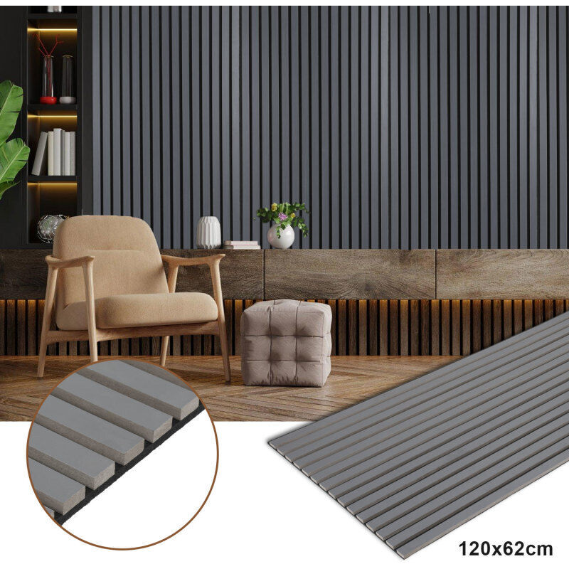 foto del prodotto swanew pannello acustico rivestimento murale in mdf pannello murale acustico naturale pannelli murali moderni 120x60x2,1 cm grigio
