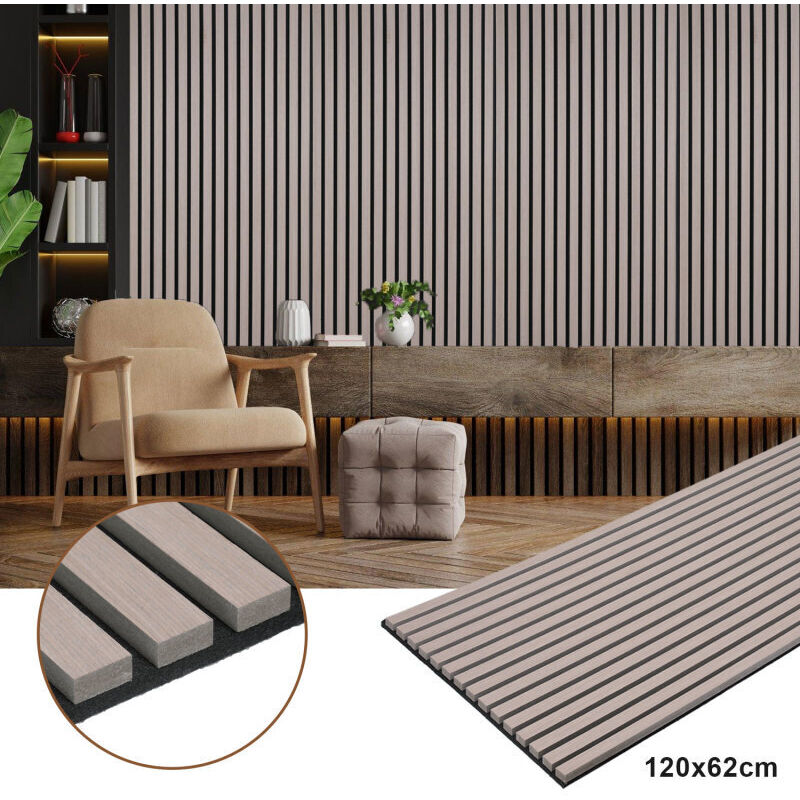 foto del prodotto swanew pannello acustico rivestimento murale in mdf pannello murale acustico naturale pannelli murali moderni 120x60x2,1 cm noce