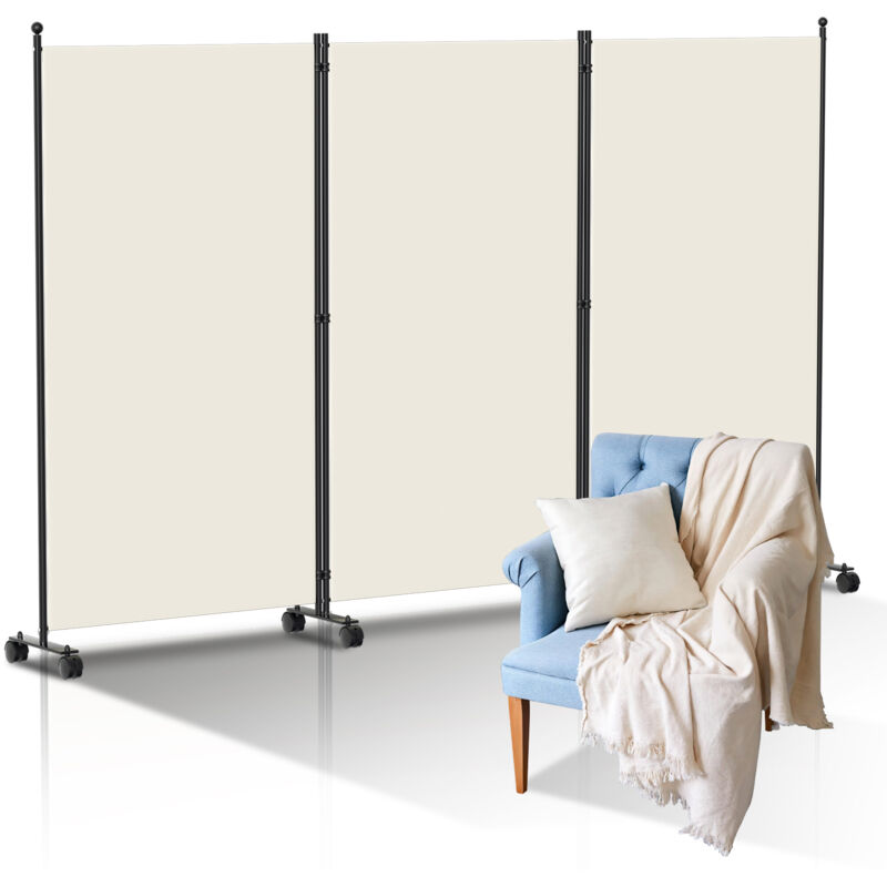 foto del prodotto swanew paraventi di separazione pieghevole con rotelle, telaio in metallo, ideale per soggiorno, balcone beige 263x181 cm