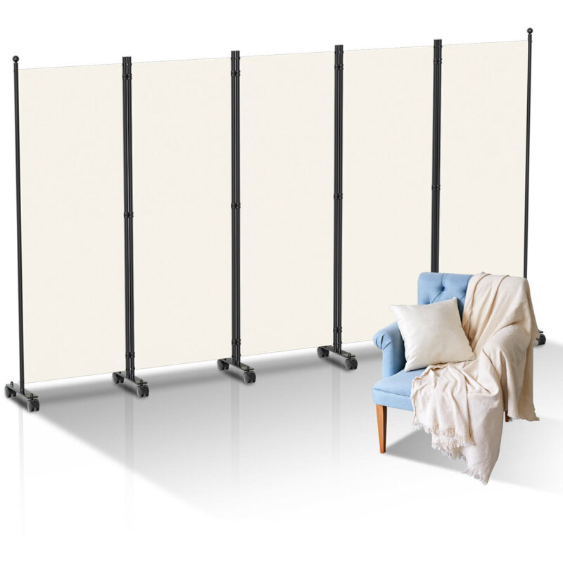 foto del prodotto swanew paraventi di separazione pieghevole con rotelle telaio in metallo ideale per soggiorno ufficio beige 284x181 cm