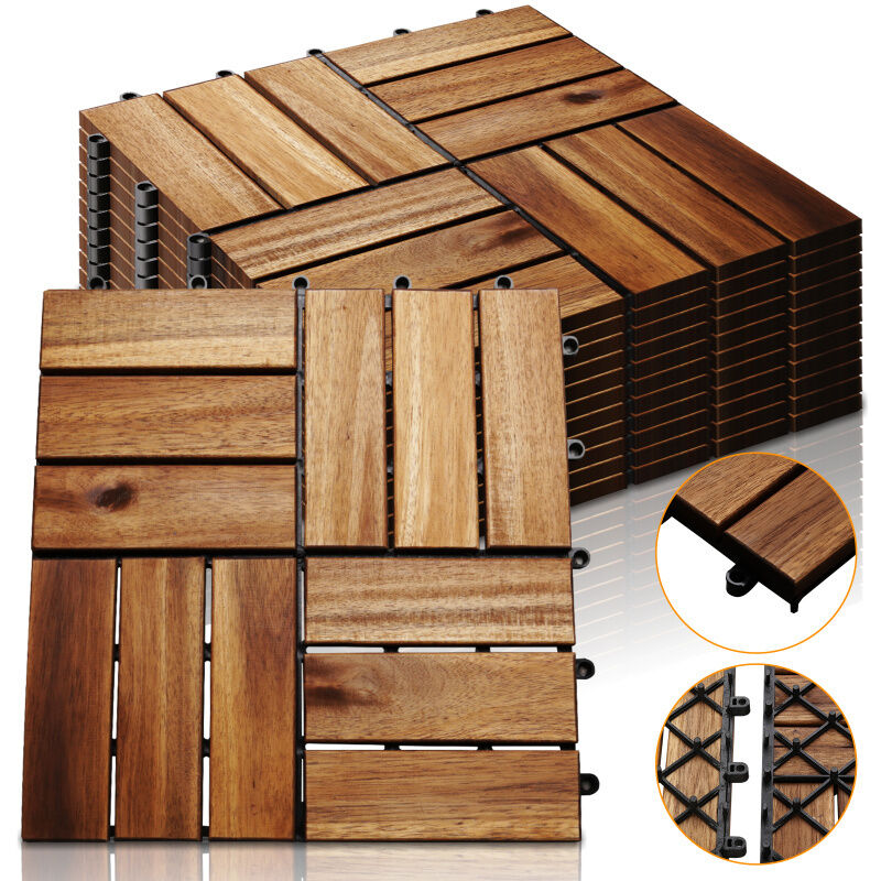 foto del prodotto swanew piastrelle in legno di acacia a incastro. 30 x 30 cm. 3 m . per terrazze. giardini e balconi 33 pezzi 