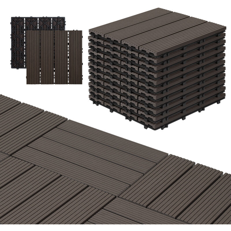 foto del prodotto swanew piastrelle in legno wpc 11x piastrelle per terrazza ciascuna 30 x 30 x 2,2 cm, marrone scuro, 1 m piastrelle a clic wpc, piastrelle per