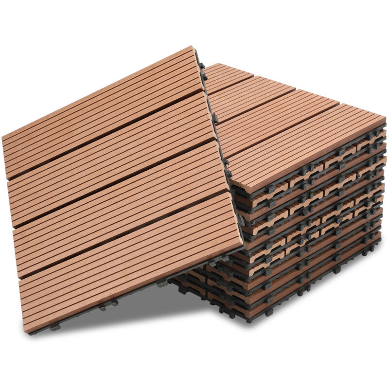 foto del prodotto swanew piastrelle per pavimenti da esterno piastrelle per terrazze in wpc 30x30 cm set di 55 pezzi per 5m marrone con aspetto legno piastrelle da