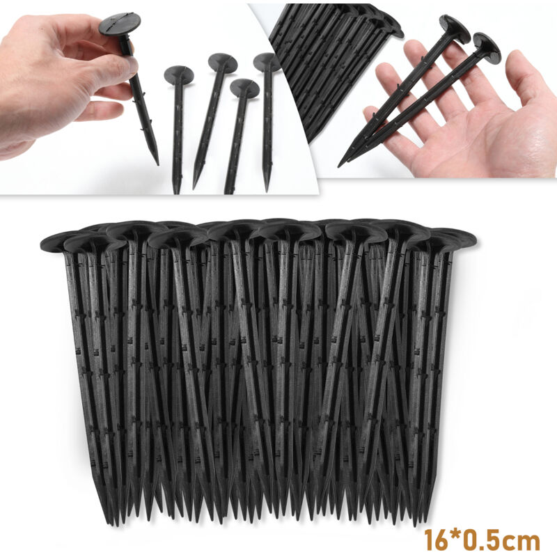 foto del prodotto swanew picchetti ancoraggio a terra 1000 pezzi chiodo a terra velo da giardinaggio plastica nera 160x5 mm