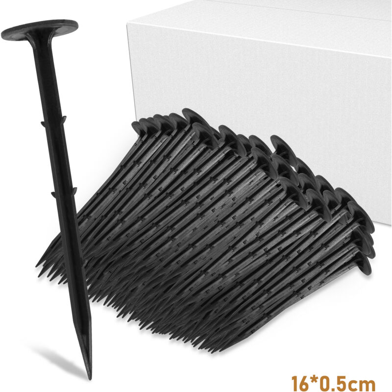 foto del prodotto swanew picchetti ancoraggio a terra 800 pezzi chiodo a terra velo da giardinaggio plastica nera 160x5 mm