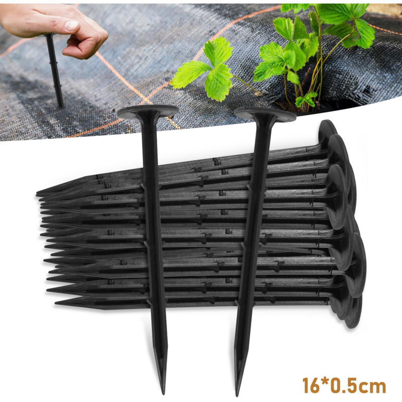 foto del prodotto swanew picchetti ancoraggio a terra 800 pezzi chiodo a terra velo da giardinaggio plastica nera 160x5 mm