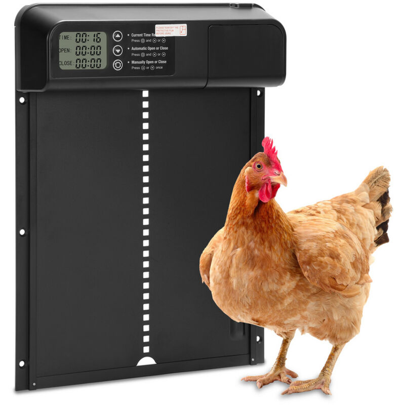 foto del prodotto swanew porta del pollaio automatico con timer e modalit manuale e display lcd, con protezione dalla ventilazione, impermeabile ipx4, 33x24,5 cm, nero