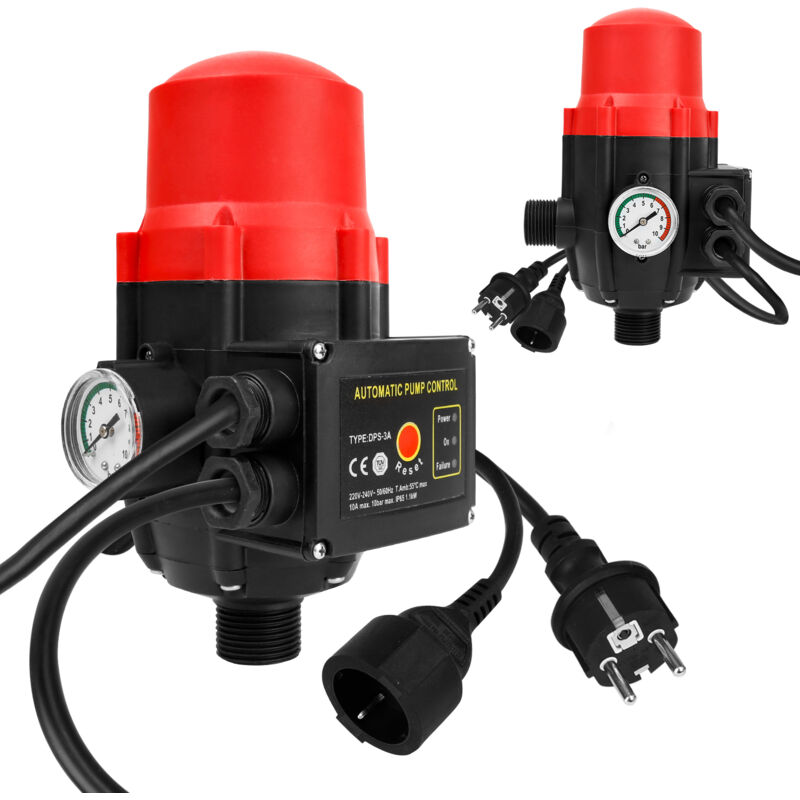 foto del prodotto swanew pressostato da giardino regolatore di pressione pompa 10 bar max 1,1kw con cavo rosso