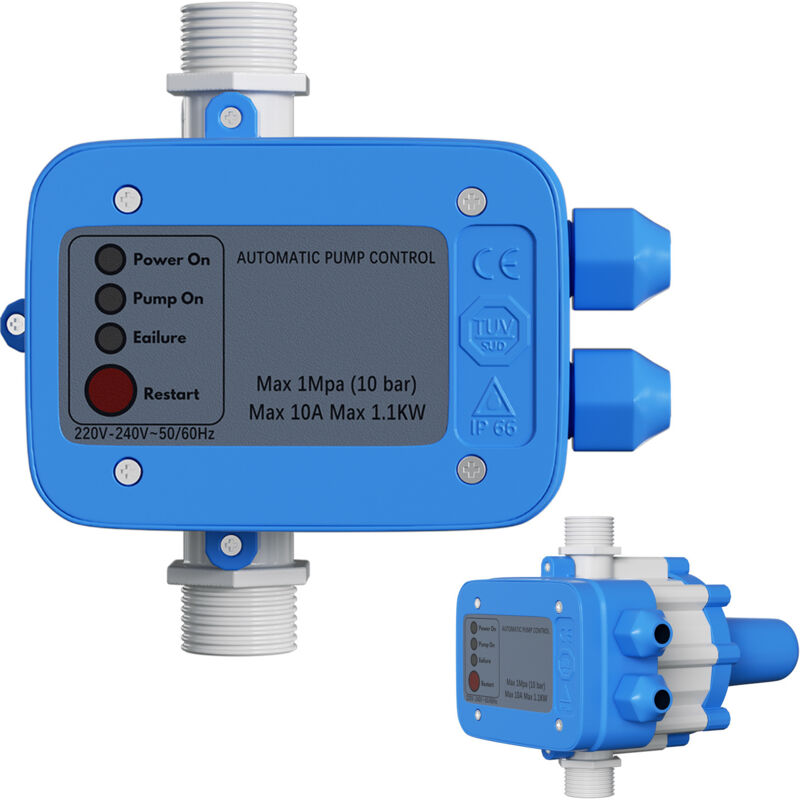 foto del prodotto swanew pressostato da giardino regolatore di pressione pompa 10 bar max 1,1kw senza cavo blu