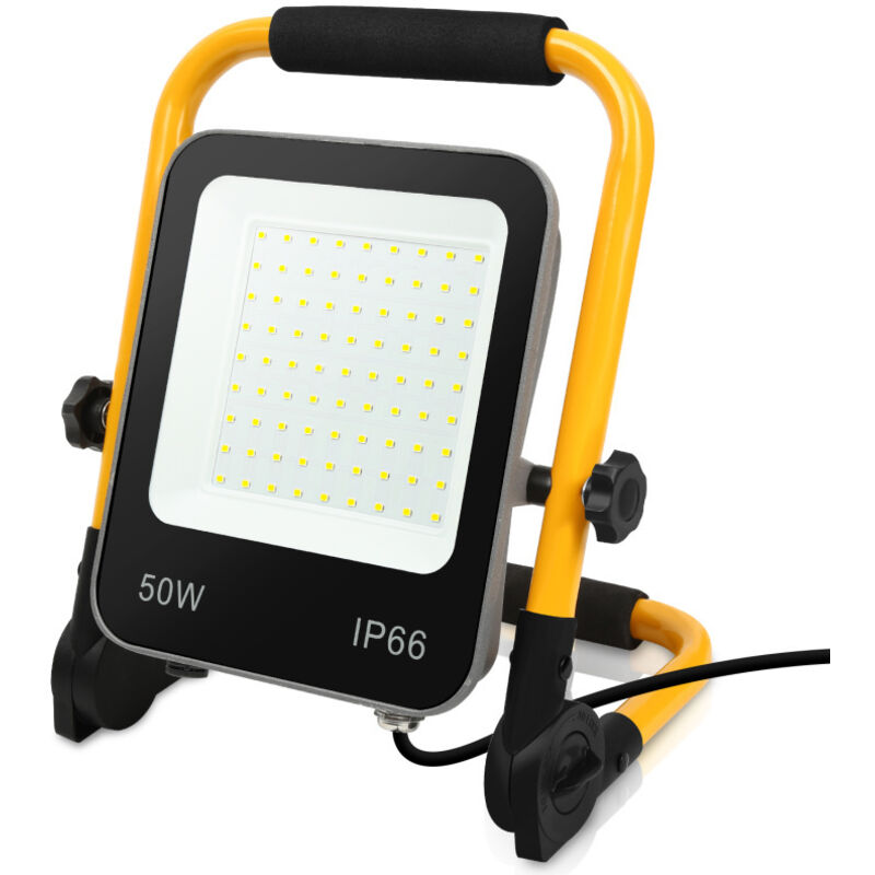 foto del prodotto swanew proiettore a led con treppiede ip66 proiettore da cantiere 50w bianco freddo per esterno