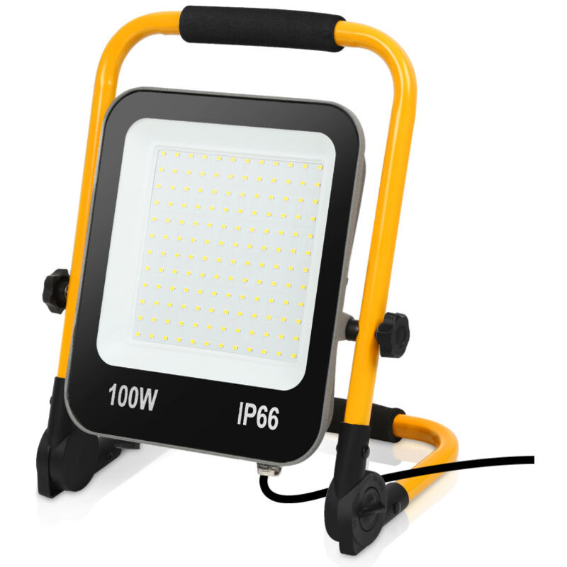 foto del prodotto swanew proiettore da cantiere a led da 100w proiettore led con treppiede lampada da cantiere bianco freddo