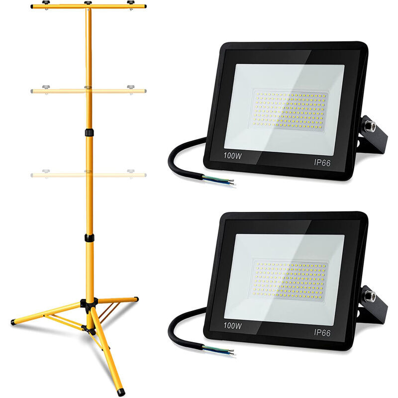 foto del prodotto swanew proiettore da cantiere a led ip66 proiettore da esterno a led con treppiede 2x100w bianco caldo