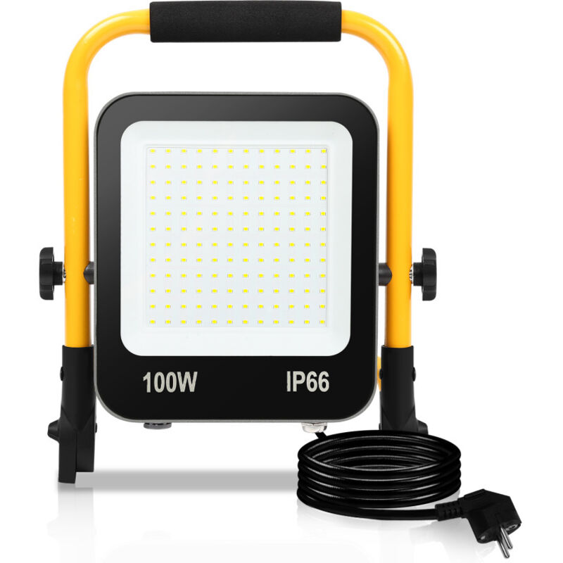 foto del prodotto swanew proiettore da cantiere a led proiettore led con treppiede lampada da cantiere 100w bianco freddo