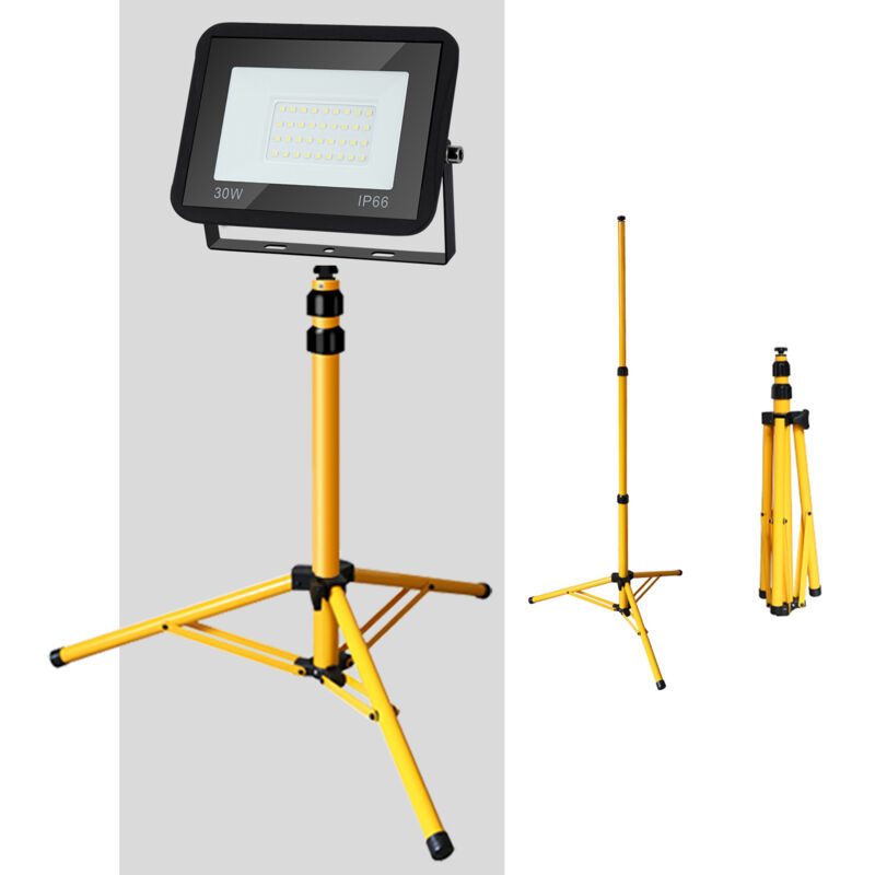 foto del prodotto swanew proiettore esterno led con treppiede. faretto esterno impermeabile giardino garage 30w bianco caldo