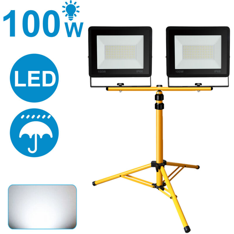 foto del prodotto swanew proiettore led in loco con treppiede ip66 faretto esterno da giardino 2x100w bianco freddo