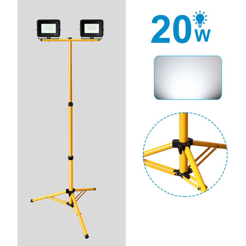 foto del prodotto swanew proiettore led in loco con treppiede ip66 faretto esterno da giardino 2x20w bianco freddo