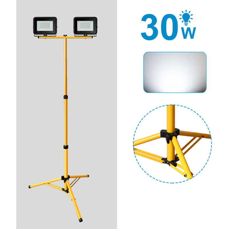 foto del prodotto swanew proiettore led in loco con treppiede ip66 faretto esterno da giardino 2x30w bianco freddo