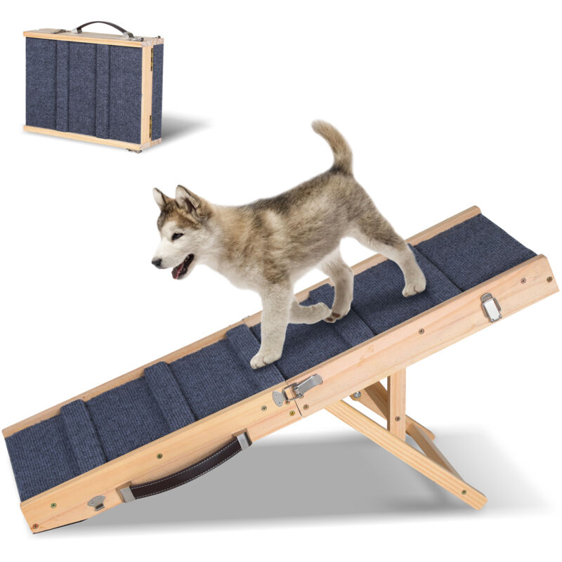 foto del prodotto swanew rampa per cani in legno pieghevole, rampa per animali domestici 4 livelli regolabile da 19,5 cm a 41 cm