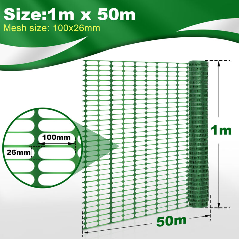foto del prodotto swanew recinzione di protezione in plastica, recinzione mobile 1 rotolo da 1 x 50 m rete di sicurezza verde barriera di segnalazione