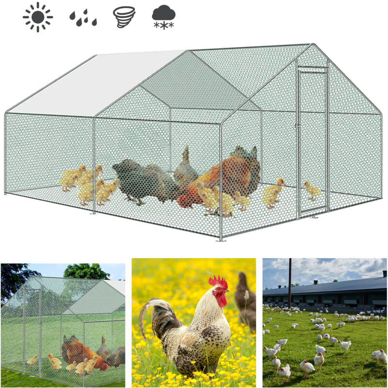 foto del prodotto swanew recinzione esterna della casa del pollo con serratura in acciaio zincato 3x4x2m casa del pollo all aperto per piccoli animali
