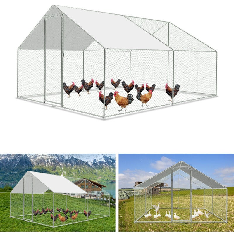 foto del prodotto swanew recinzione per pollaio acciaio zincato con recinzione in rete con serratura area coperta pollaio per piccoli animali 3 x 4 x 2 m 12 m²