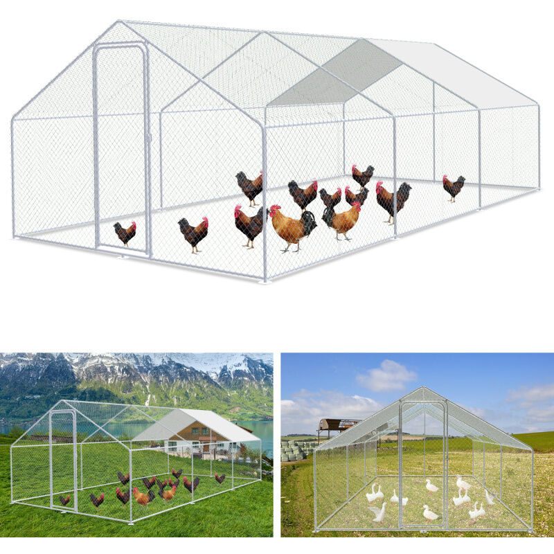 foto del prodotto swanew recinzione per pollaio acciaio zincato con recinzione in rete con serratura area coperta pollaio per piccoli animali 3 x 6 x 2 m 18 m 