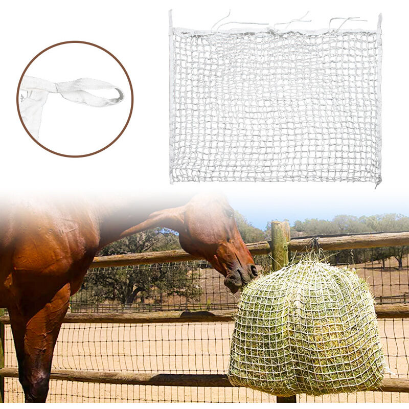 foto del prodotto swanew rete da fieno maglia bianca borsa da fieno a forma di fieno per tutta la giornata grande borsa per mangime con piccoli fori per cavalli 1