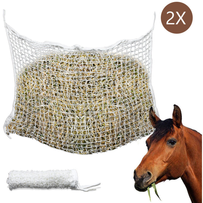 foto del prodotto swanew rete da fieno maglia bianca borsa da fieno a forma di fieno per tutta la giornata grande borsa per mangime con piccoli fori per cavalli 2