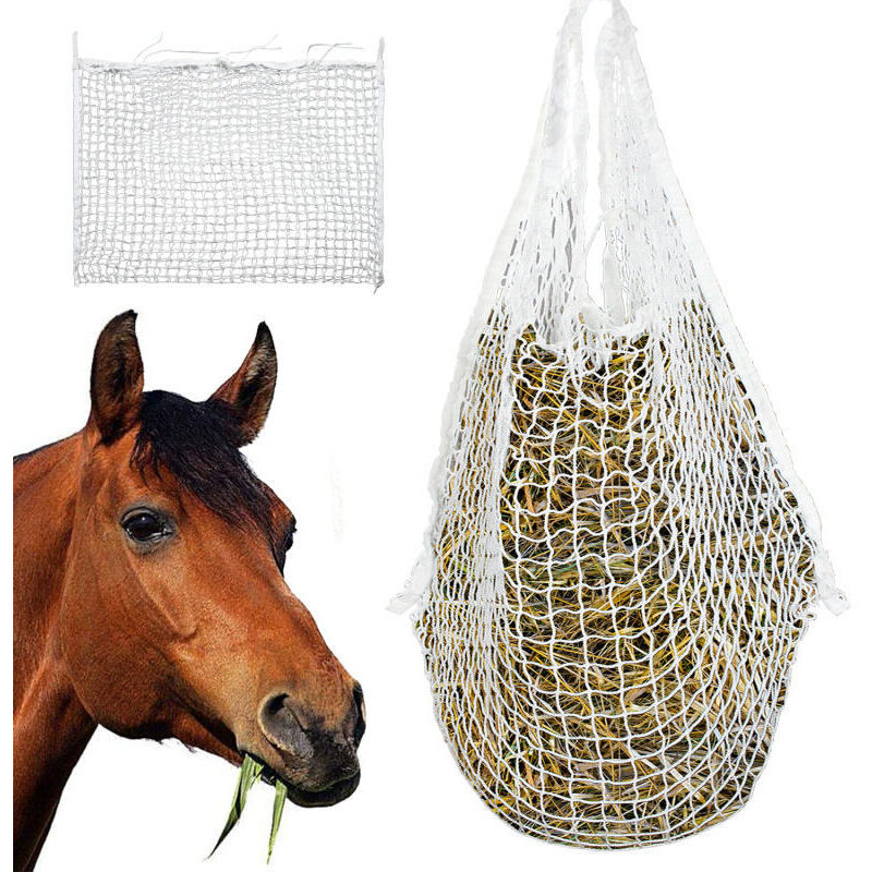 foto del prodotto swanew rete fieno per cavalli sacche per fieno per cavalli. rete fieno con piccoli fori. sacco in rete tessuta borse 120 x 90 cm maglie 3x3cm bianco