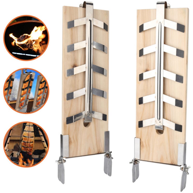 foto del prodotto swanew salmon flame board set di 2 supporti regolabili salmon board grill tavola di legno grill