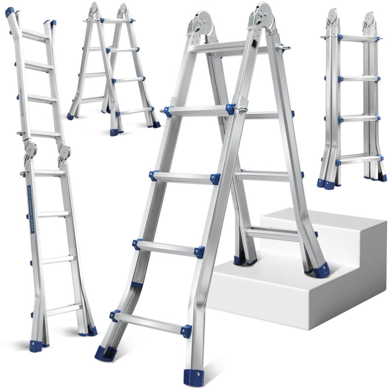 foto del prodotto swanew scala multifunzionale scala multiuso scala telescopica in alluminio argento fino a 150 kg 4x4 402 cm