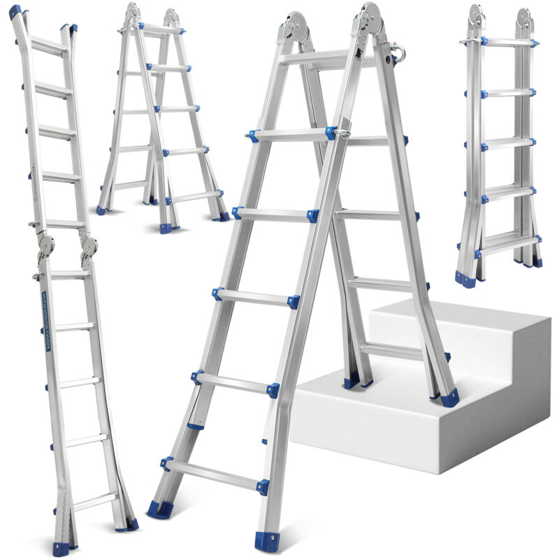 foto del prodotto swanew scala multifunzionale scala multiuso scala telescopica in alluminio argento fino a 150 kg 4x5 513 cm