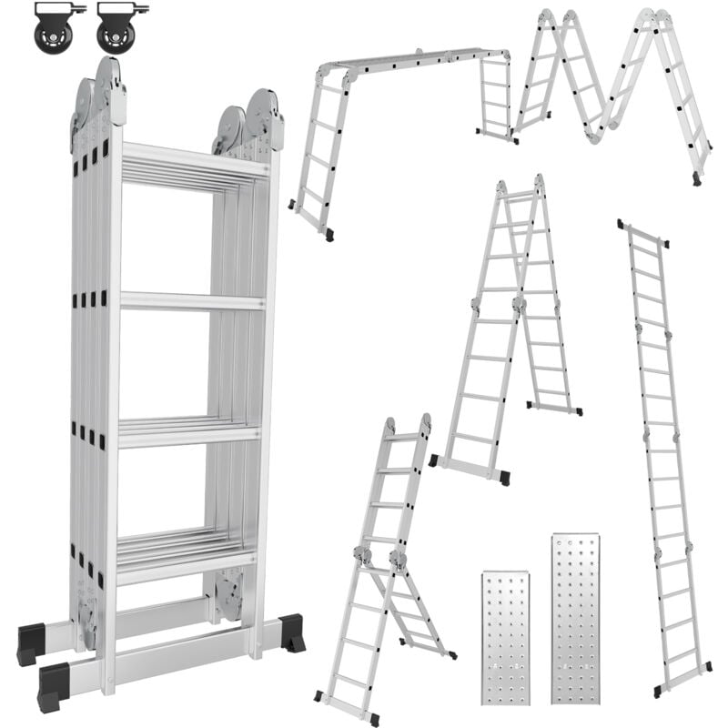 foto del prodotto swanew scala pieghevole articolata 4x4 gradini, ponteggio multifunzionale, distanziale da muro, scaletta, 2 piattaforme di lavoro
