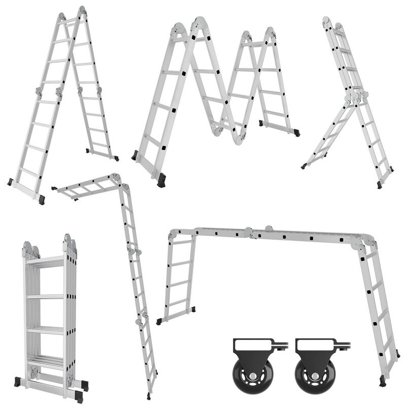 foto del prodotto swanew scala pieghevole snodata 4x4 gradini, trabattello multifunzione, distanziatore a muro, scaletta, 2 piastre pianale di lavoro