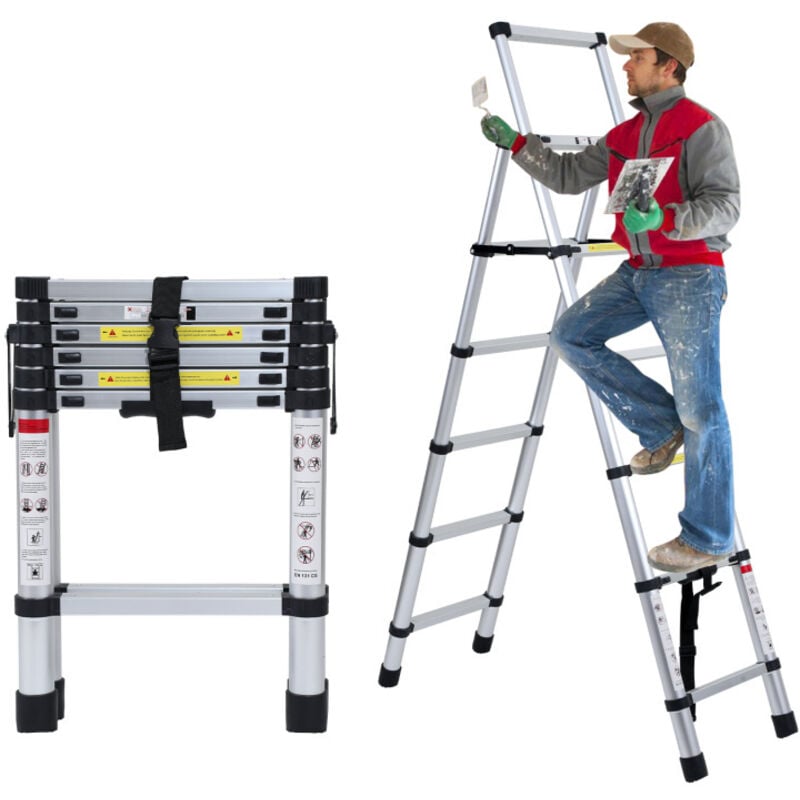 foto del prodotto swanew scala telescopica 1.7m 2.0m fino a 150 kg stabile scala multifunzione in alluminio