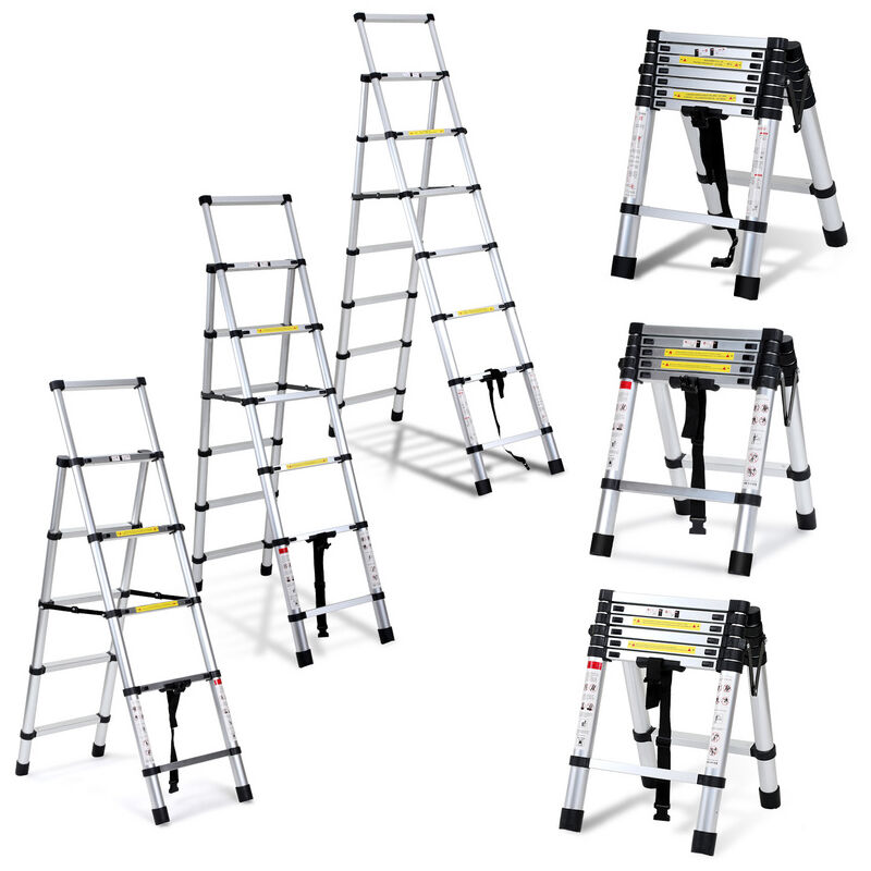 foto del prodotto swanew scala telescopica 1,7m 2,0m scala in alluminio argento scala allungabile antiscivolo scala allungabile allungabile