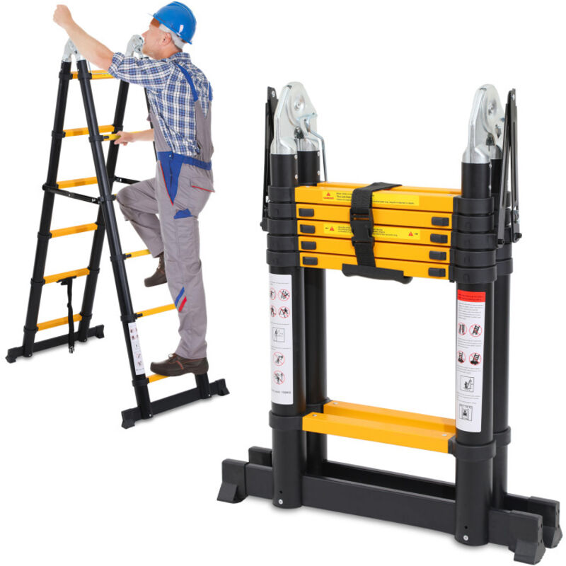 foto del prodotto swanew scala telescopica 1,9 m scala retrattile in alluminio nero 1,9 m, scala allungabile antiscivolo