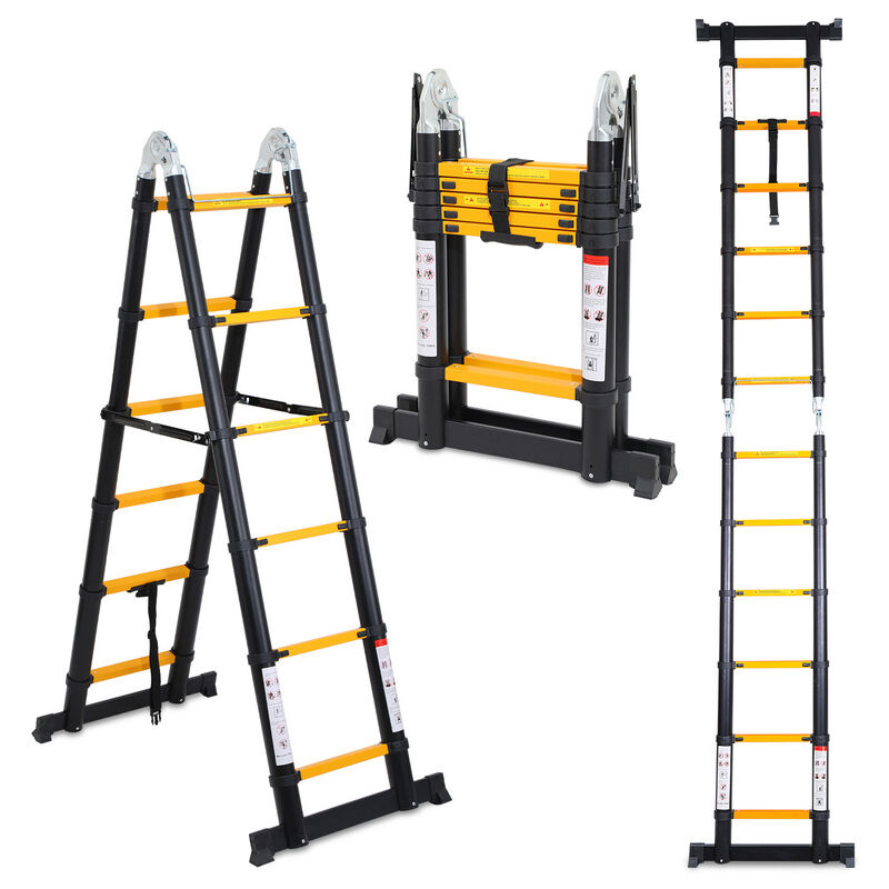 foto del prodotto swanew scala telescopica 1,9 m scala retrattile in alluminio nero 1,9 m, scala allungabile antiscivolo