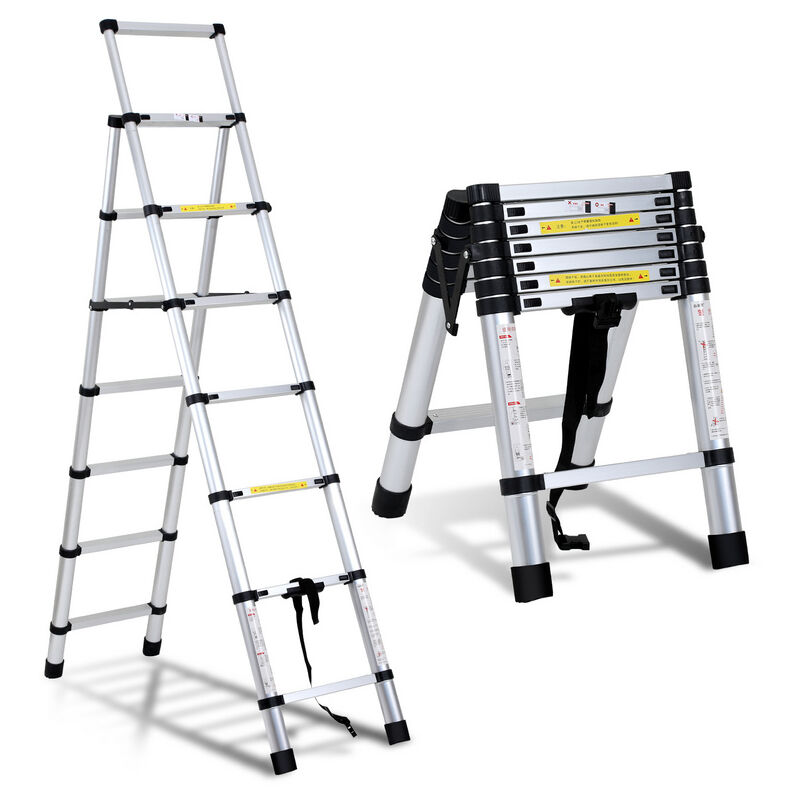 foto del prodotto swanew scala telescopica 2,0m 2,3m scala in alluminio argento scala allungabile antiscivolo scala allungabile allungabile
