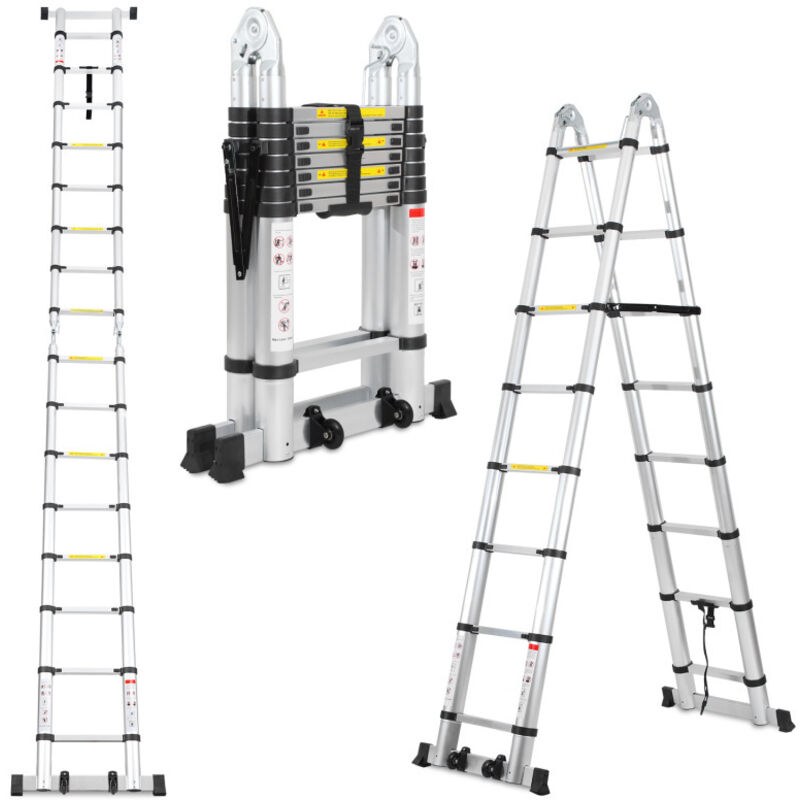 foto del prodotto swanew scala telescopica 2,5m 2,5m scala allungabile in alluminio argento scala allungabile antiscivolo